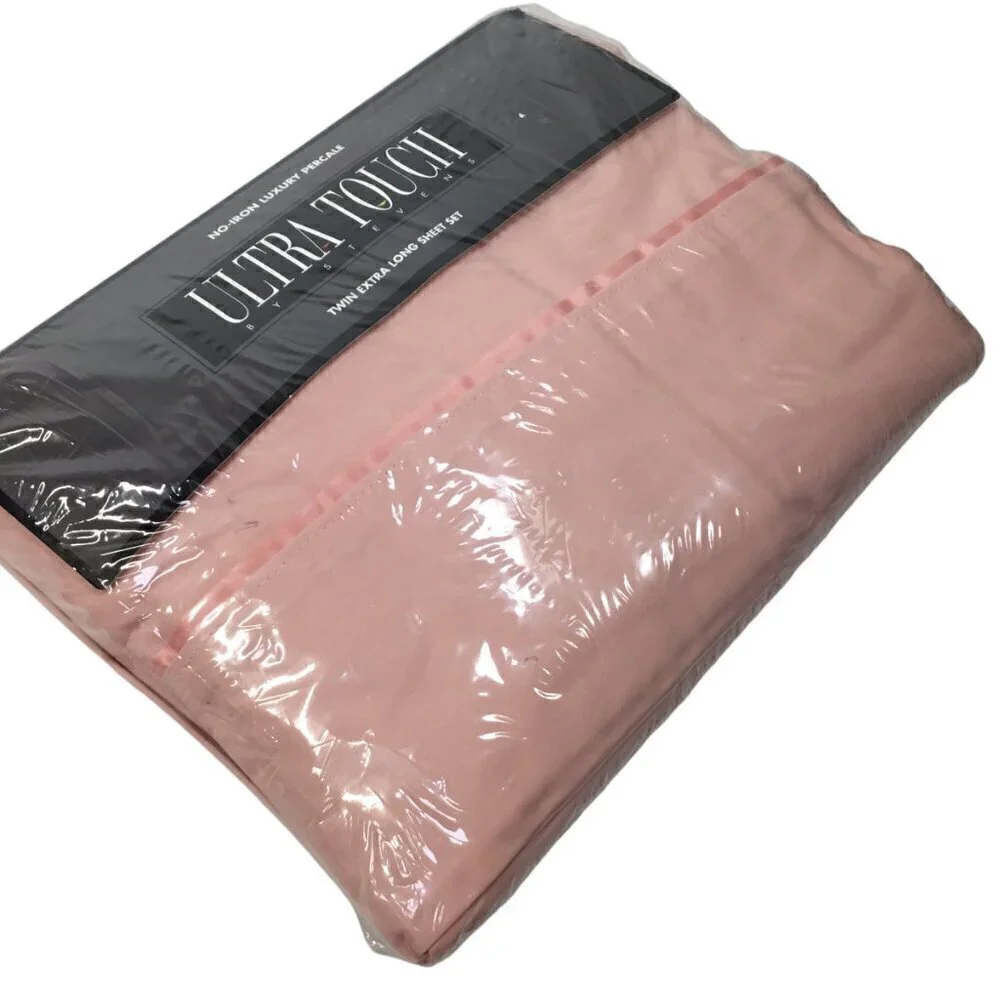 Vintage Stevens Ultra Touch NOS Percale Sheet Set Twin XL Long Rose Pink NIP